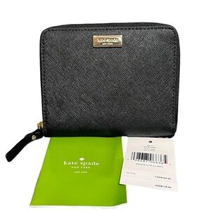 Kate Spade Laurel Way Darci Black Saffiano Leather Full Zip Compact Wallet